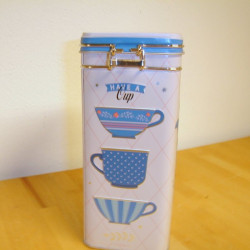 Te dåse, blå motiv, m. patentlukning