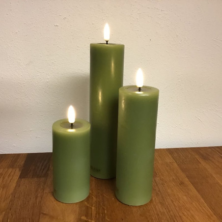 3 stk. olivengrøn LED lys  i 10, 15 og 20 cm Ø 5 cm