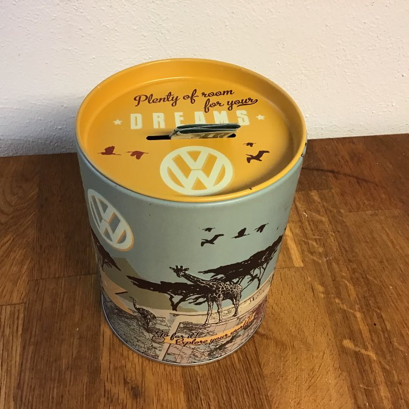 Fin sparebøsse, metaldåse