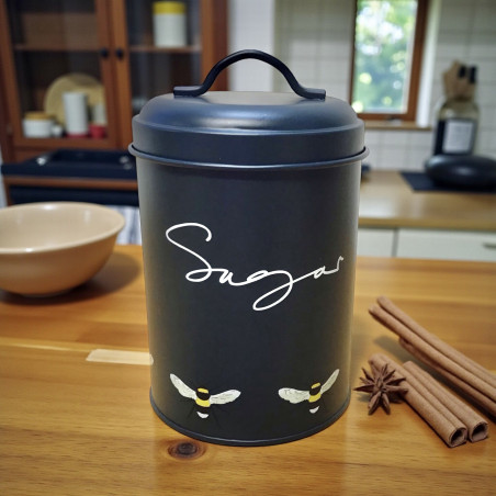 Rund metaldåse til sukker, Blå