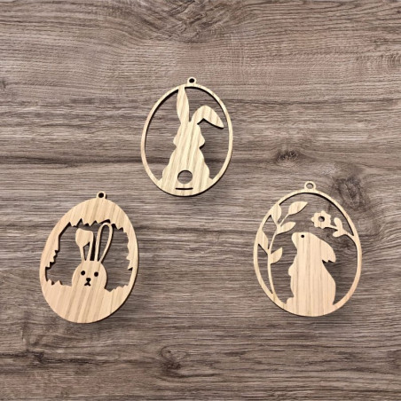Påskeharer i træ til ophæng - 3 stk.