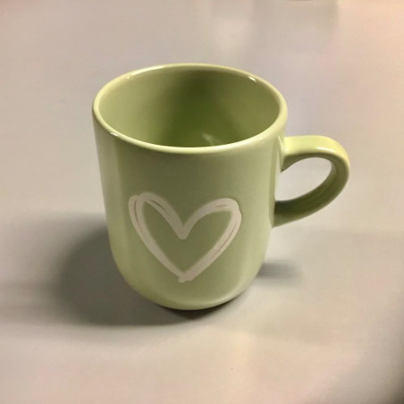 Krus i stentøj , lyse grøn  med hjertemotiv