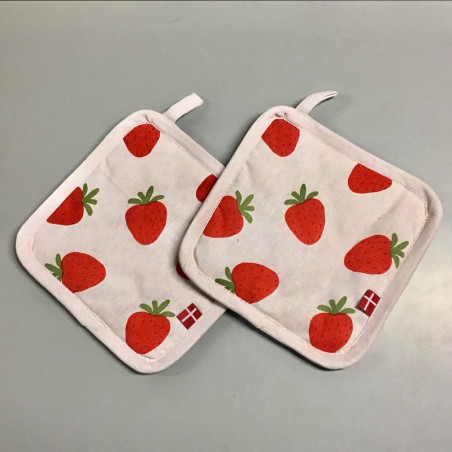 Fine grydelapper med jordbær motiv